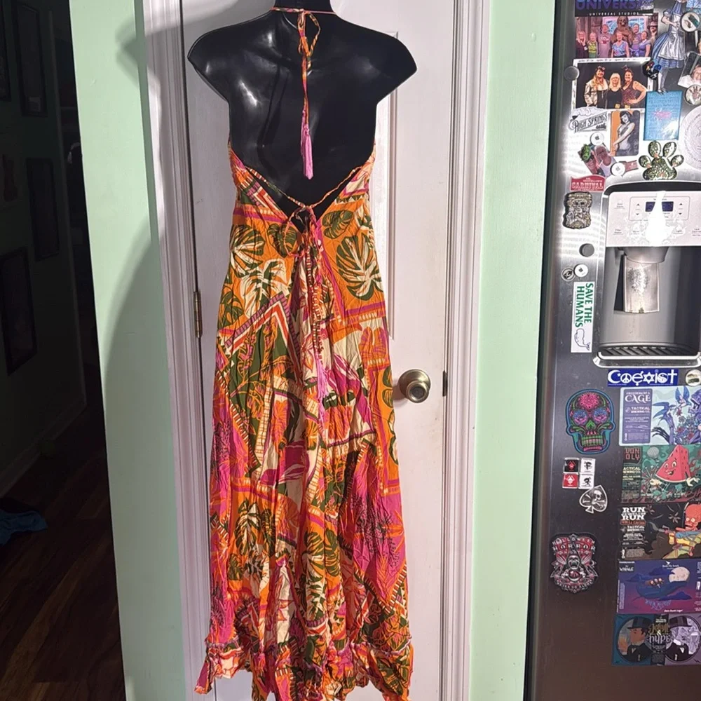 Favela Hype Pink Floral Halter Hi-Lo Dress Brazilian DesignerTropical Size Small - Picture 8 of 13